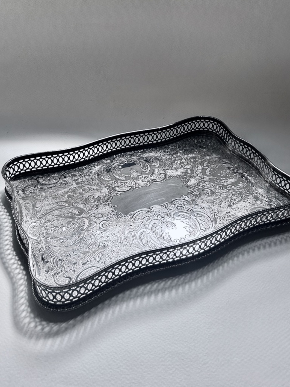 Vintage Sheffield England Rimmed Silver Plated Copper Tray
